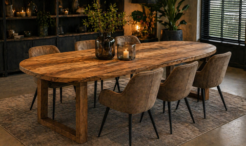 Ovale eettafel Mango met houten U onderstel