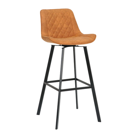Luxe industriële draaibare barkruk in oranje cognac microvezel bekleding - Perfect voor stijlvolle interieurs en horecagelegenheden