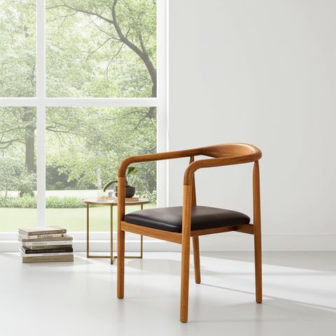 Teak Stoel “Kyoto” – Naturel & Donker Teak met PU Zitting