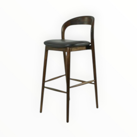 Productnaam: Teak Barkruk “Kyoto” – 80 cm Zithoogte met Zwarte PU Zitting