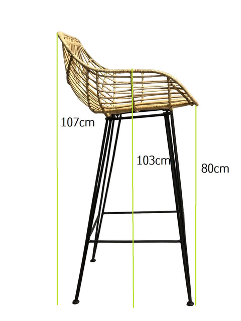 Rotan barkruk met arm- Wood -naturel