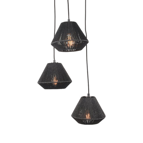 LABEL51 - Hanglamp Ibiza Diamond 3-Lichts 30x30x150 cm - Zwart Jute | Zwart Metaal