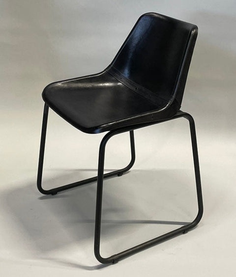 Industriële Bistro stoel leer - Zwart - Ruw