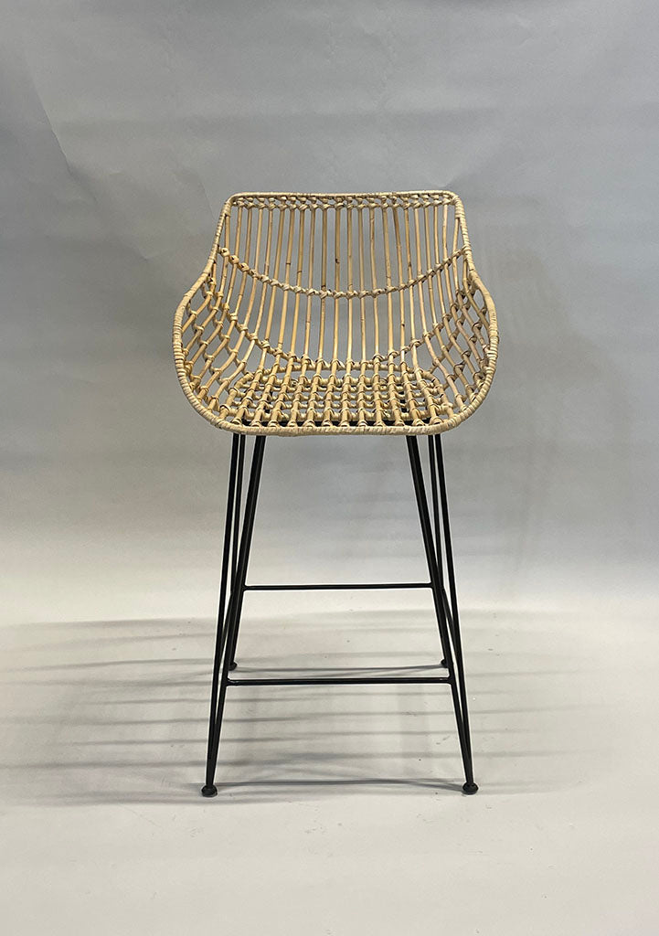 Rattan bar stool with arm Wood natural