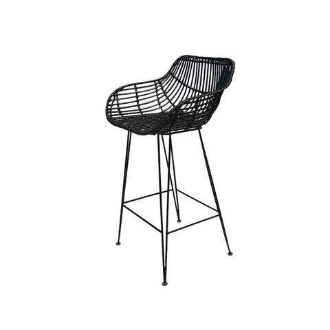 Rattan bar stool with arm - Wood - Black