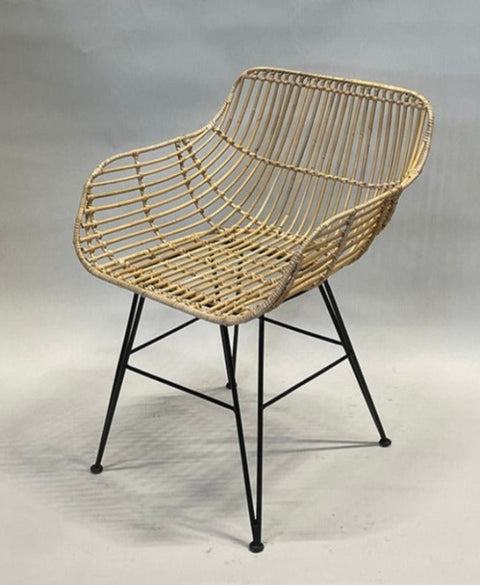 Rotan stoel met arm - Naturel - Wood