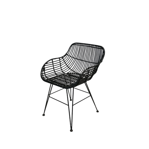 Chaise en rotin avec bras - Noir - Bois