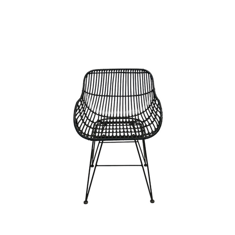 Chaise en rotin avec bras - Noir - Bois