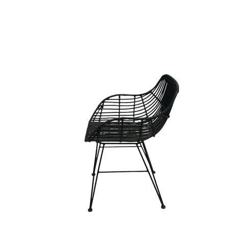 Chaise en rotin avec bras - Noir - Bois