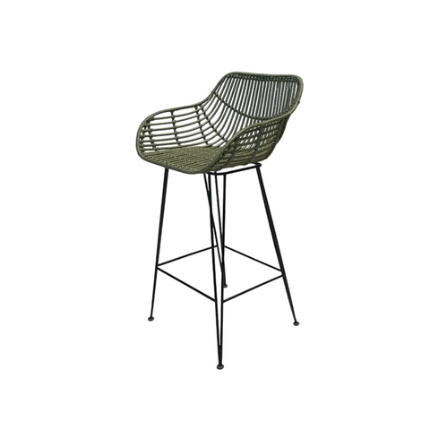 Rattan-Barhocker mit Arm - Holz - Grün