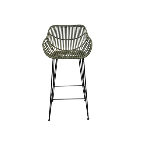Rattan-Barhocker mit Arm - Holz - Grün