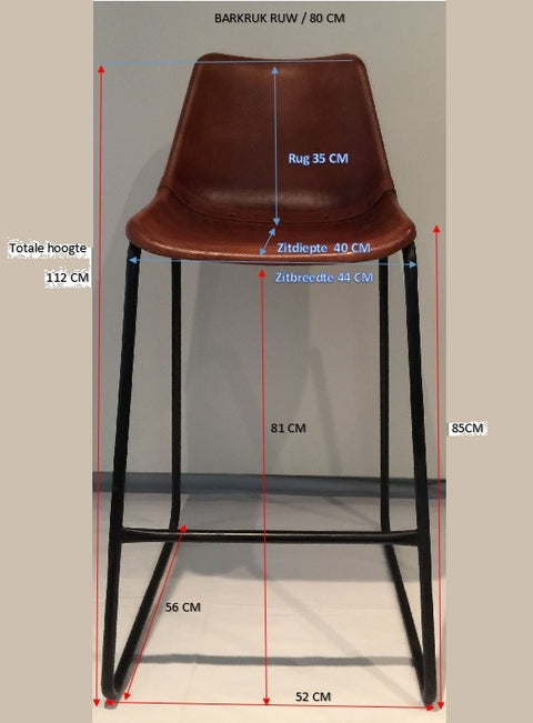 Industriële barkruk Cognac Ruw - leer- MeubelAsia