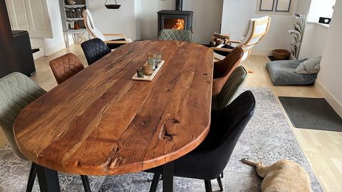 Ovale eettafel Mango met houten onderstel